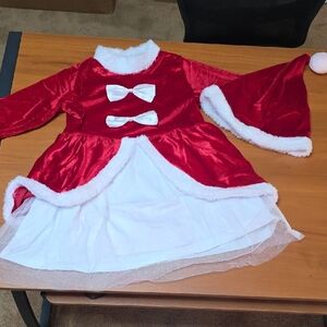 Festive Red and White Kids Santa  Dress With Matching Hat